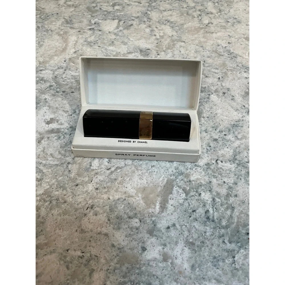 Chanel Spray Perfume No 5 Vintage Black Gold Refillable Atomizer Case with Box